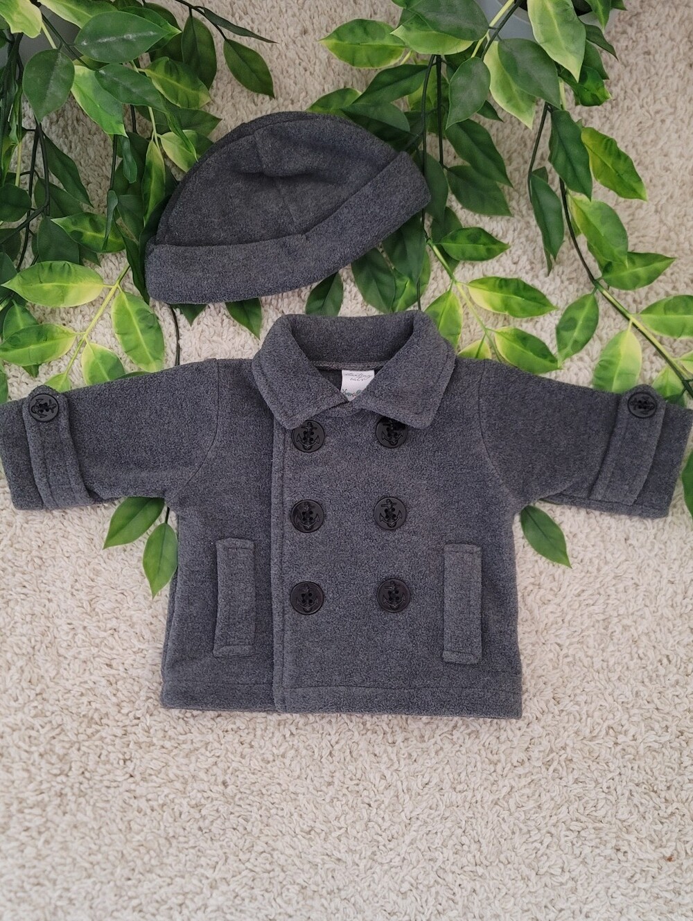 Baby Boy Grey European Styled Jacket & Beanie (0-3 Months)